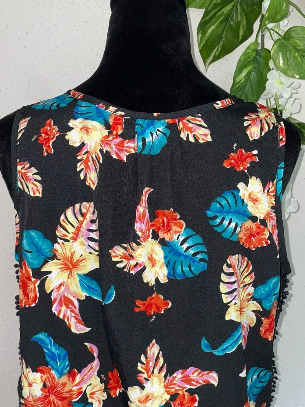 Black Tropical Blouse Mileage M Summer Fresh Sexy Floral Woman